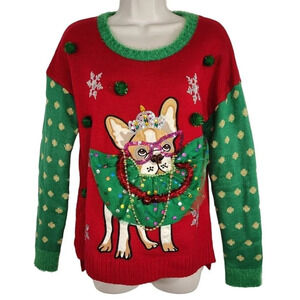 United States Sweaters Red Green Dog Embellished Ugly Christmas Sweater Size S